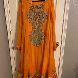 Beautiful Orange and Gold Shalwar Kameez